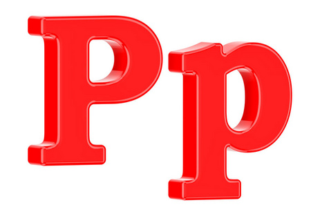 红色的英文字母 P 有衬线，3d 渲染