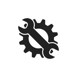 服务工具平面矢量图标.齿轮与扳手符号标志照片