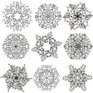 一整套优雅雪花。组的向量雪花白上孤立