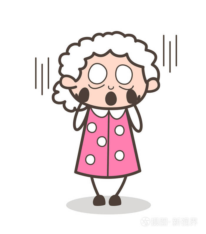 卡通奶奶脸上恐惧矢量图在尖叫