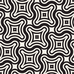 矢量无缝黑色和白色线条图案抽象背景.十字形状几何拼接装饰照片