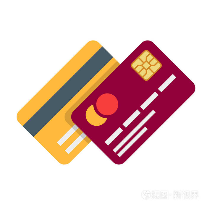 银行卡或借记卡塑料和孤立的白色背景上的影子.矢量图在平面样式