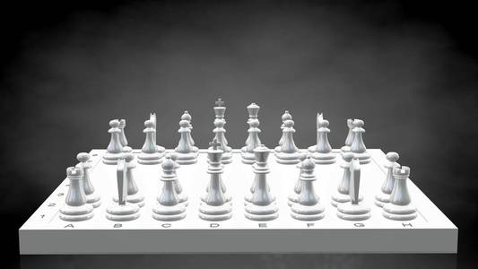 3d 渲染的暗黑色背景上的反光国际象棋