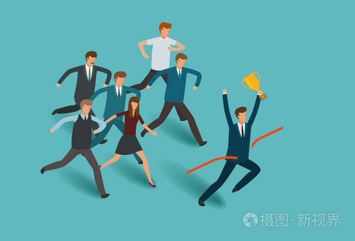 争取胜利.经营理念.竞争,竞争的成功商人矢量图