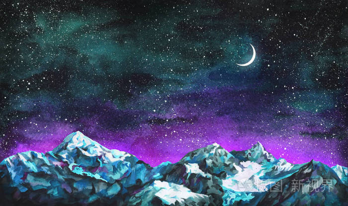 水彩风景的布满星星的夜空 月亮和山照片 正版商用图片00yddw 摄图新视界 水彩风景的布满星星的夜空 月亮和山照片 正版商用图片00yddw 摄图新视界