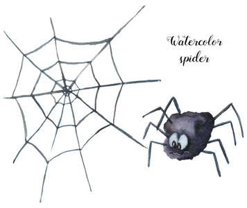 水彩的蜘蛛。手绘万圣节插图孤立在白色背景上。与 web 设计，打印或背景的神奇字符