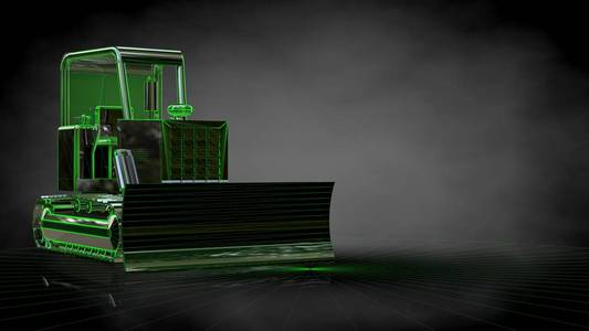 在黑暗的黑色背景上的反光推土机 3d 渲染照片
