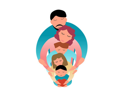 家庭概念矢量图有三个孩子的妈妈和爸爸