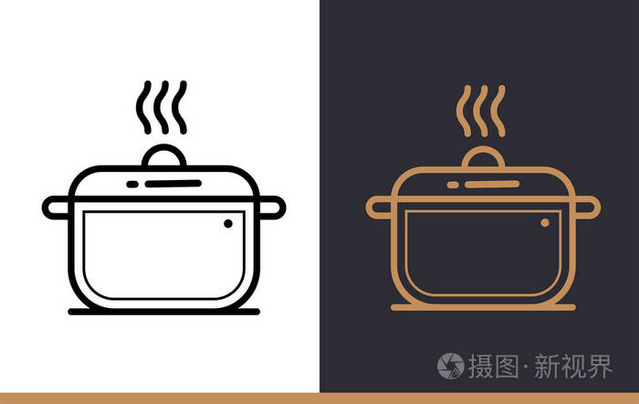 线性图标的面包店,烹饪锅做饭.在大纲样式的象形图.
