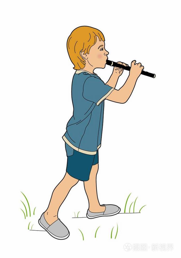向量的青年长笛演奏家插画-正版商用图片00yix5-摄图新视界