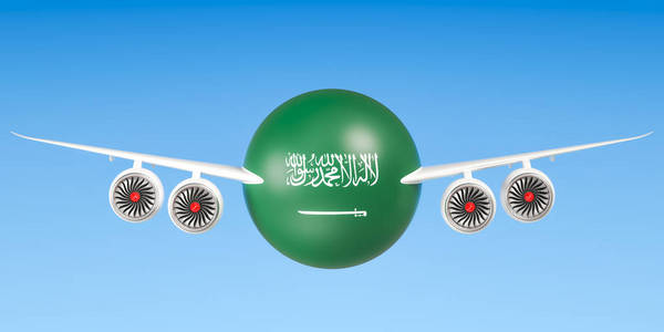 沙特阿拉伯航空公司和飞行的概念。3d 渲染