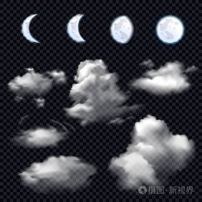 月亮和透明背景上的云插画 正版商用图片00ynvf 摄图新视界