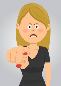 愤怒的商人在你的手指.平的插图照片