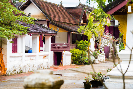 住宅建筑的 Louangphabang，老挝的视图。特写