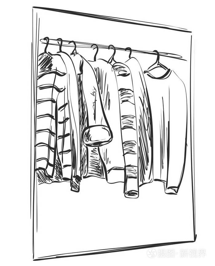 衣柜的素描.在衣架上的衣服插画-正版商用图片00yud8-摄图新视界