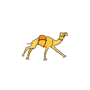 骆驼矢量标志。单峰骆驼 Dromedar 运行矢量图。白色背景上的骆驼
