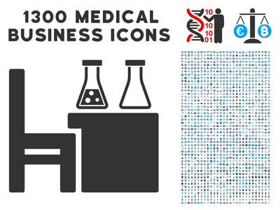 化学桌图标与 1300年医疗业务图标