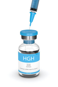 3d 渲染的 Hgh 小瓶和注射器白色