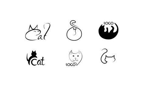 组的猫标识。宠物店标志概念