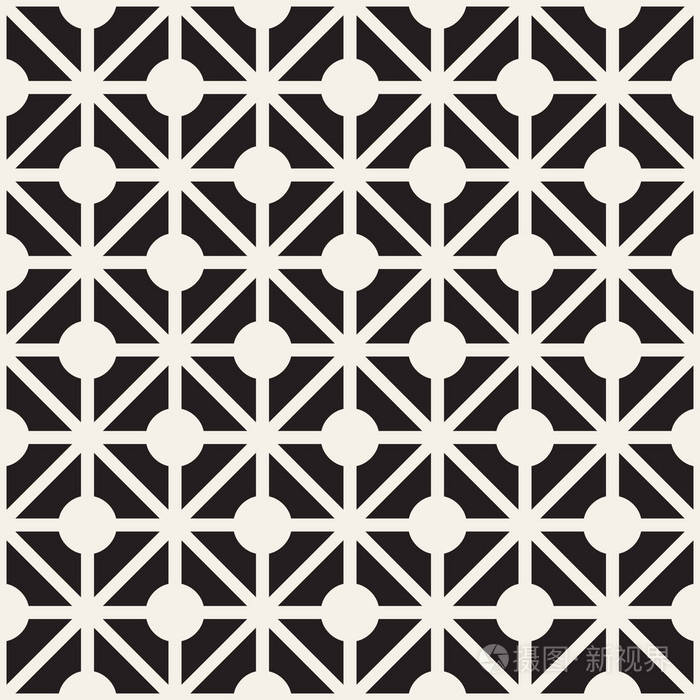 格子图案抽象几何线条.无缝矢量背景.黑色和白色简单重复纹理