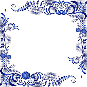 具有民族风格的瓷器上的绘画角蓝色花纹框架
