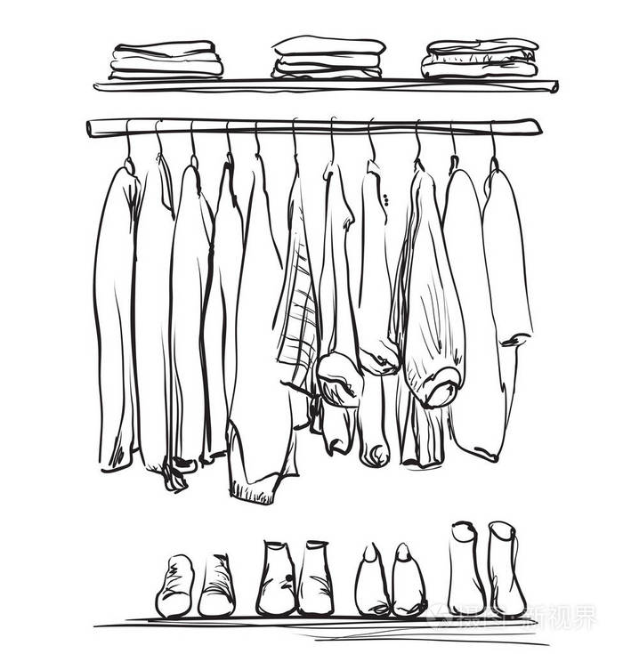 手绘绘制的衣柜.衣服和鞋子插画-正版商用图片010g0t-摄图新视界