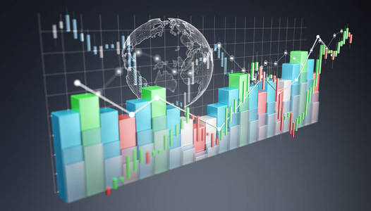 股票交易所统计数据和图表的数字 3d 渲染
