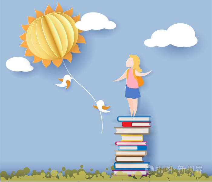 回到学校卡片与女孩, 书籍和太阳