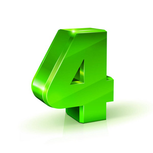 有光泽的绿色四 4 数.白色背景上的 3d 图照片