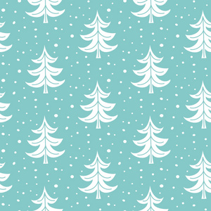 无缝模式用在蓝色背景上的圣诞树