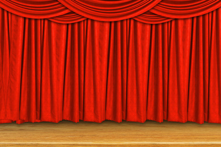 红色的窗帘和舞台地板
