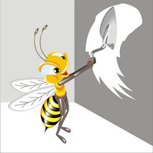 一只蜜蜂用镘刀向量插图