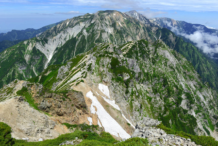 日本阿尔卑斯山的中部山岳国立公园，天火车乘坐从东京和滑雪和滑雪板在冬天和远足和爬山夏季好去处