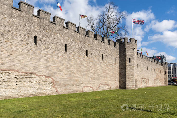 加的夫城堡威尔士，大不列颠的墙壁