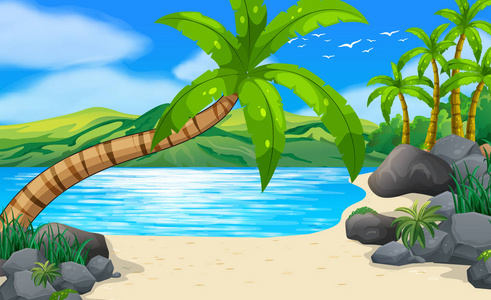 在土地上椰子树海滩场景