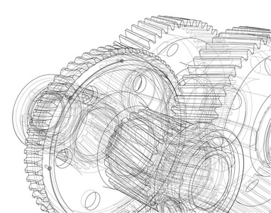 齿轮箱素描.矢量照片