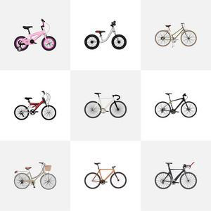 现实的女孩，比赛自行车 平衡和其他向量元素。组的自行车现实符号也包括女人，憨态可掬，木料半灰泥的对象