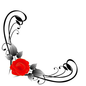 角落里组成与孤立的白色背景上的红色玫瑰，插图