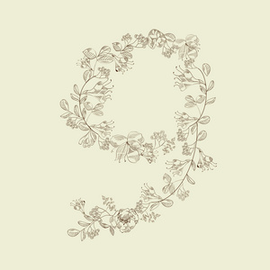 花卉字体。 数字9