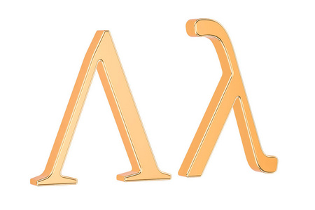 金色的希腊字母 ，3d 渲染