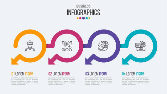 四个步骤时间线图表模板的圆形箭头