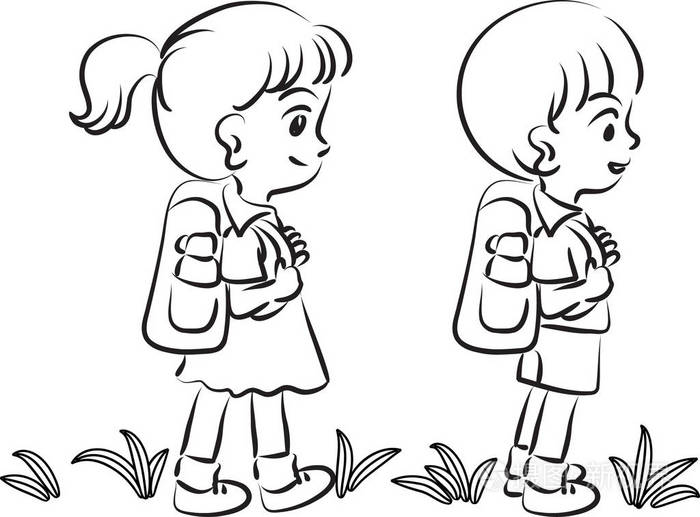 学校的孩子们去上学插画-正版商用图片01388h-摄图新视界