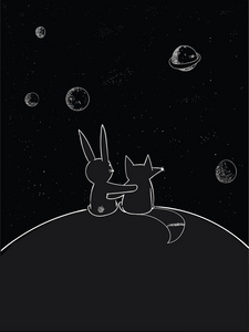 兔子和狐狸是朋友，都喜欢对方，看着星星，高远的天空