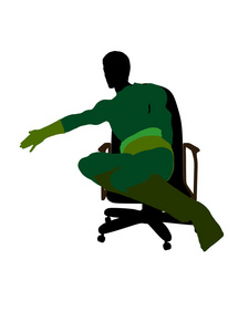 坐在椅子上的男超级英雄插图