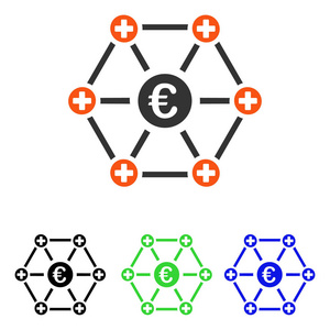 欧元医疗网络平面矢量图标