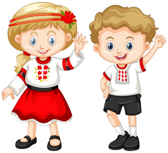 乌克兰传统服饰的孩子们