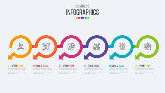 六个步骤时间线图表模板的圆形箭头