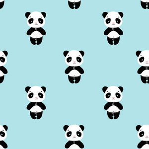 无缝的熊猫熊矢量模式。粉色裤子与背面熊猫可爱熊猫