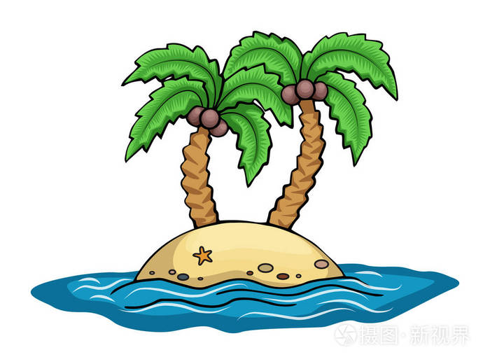 孤独小岛上有两棵棕榈树