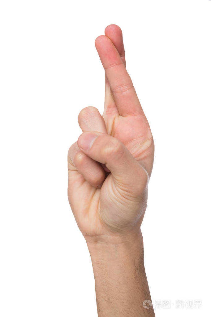 男手交叉手指佛运气上白色孤立